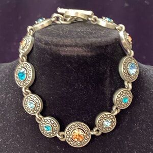 M4M Ellen Mann Sky Bracelet Pewter Finish Blue & Brown Crystals
